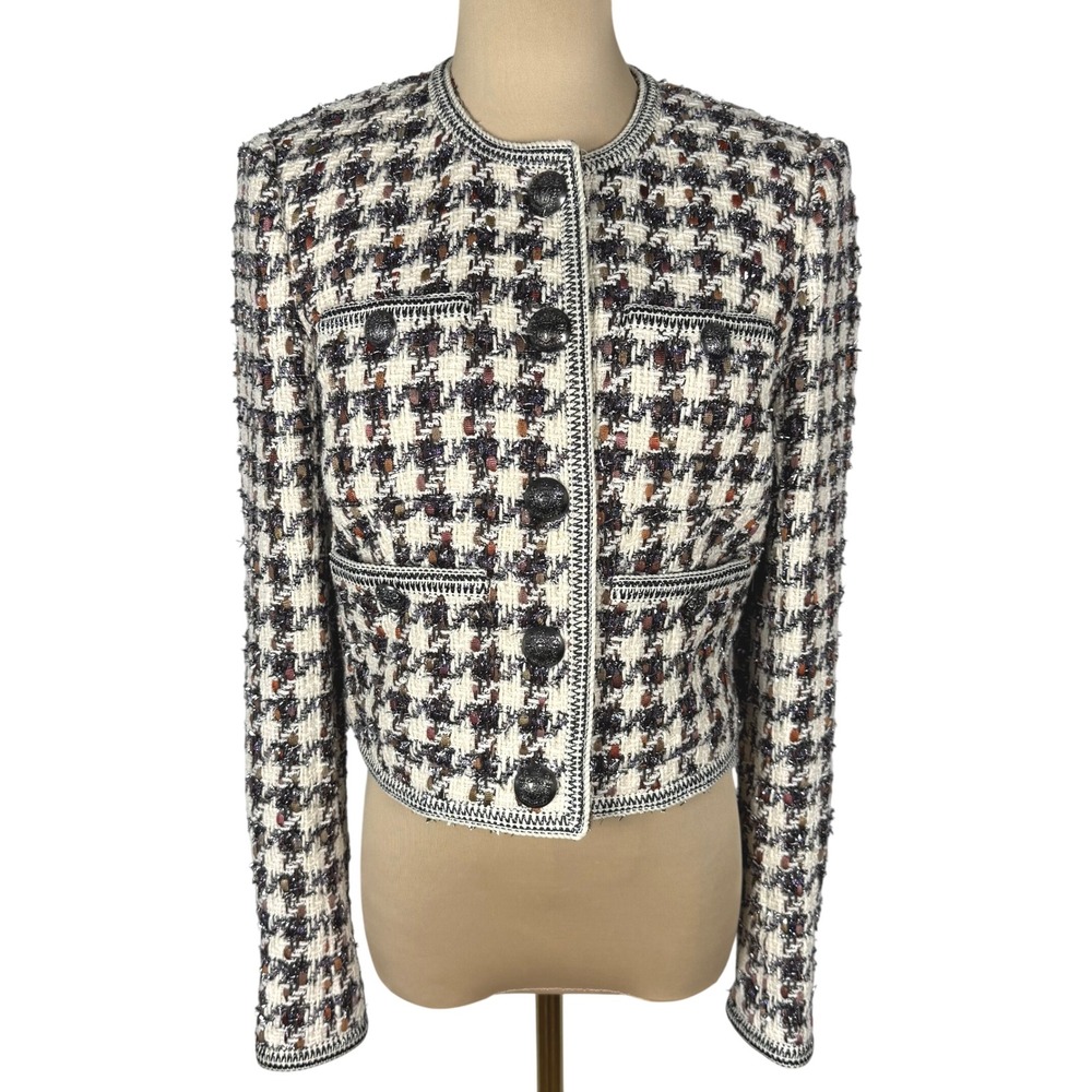 NWT Veronica Beard Cirtane Jacket Ecru Multi Houndstooth Tweed Size 0 Old Money